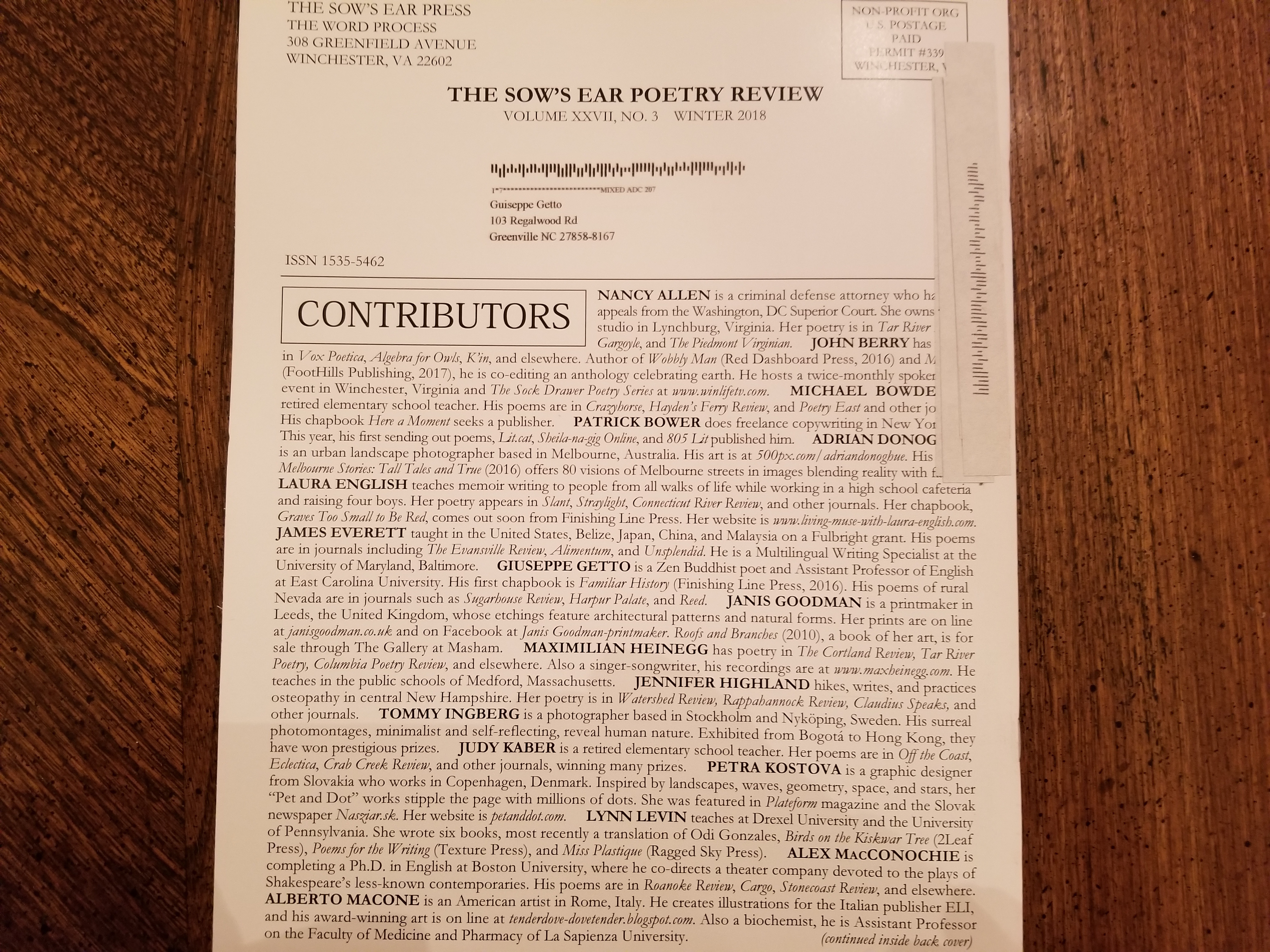 A photo of issue 27.3 of Sow's Ear Poetry Review, published to: "A Metaphor for Mental Illness in Sow's Ear Poetry Review"