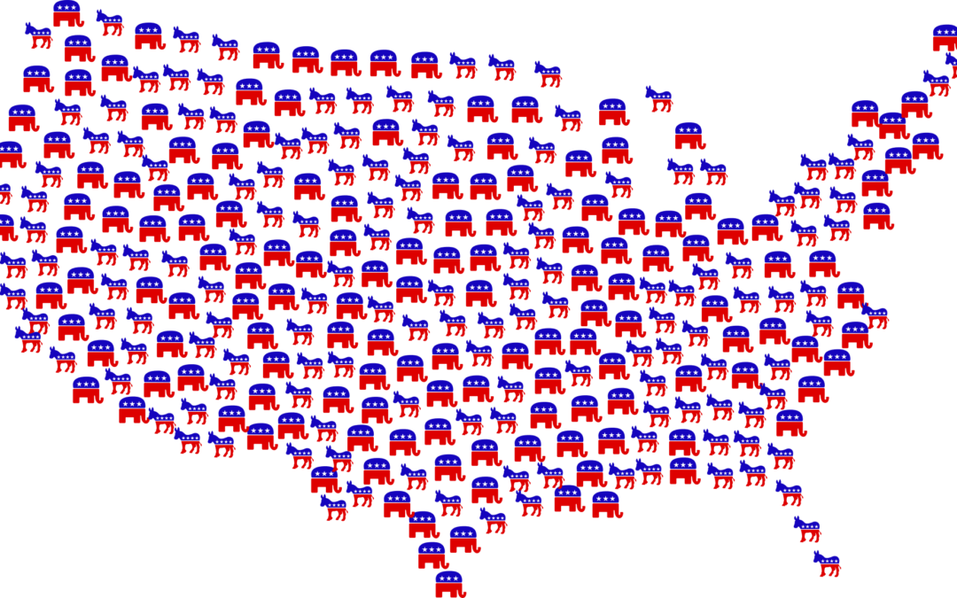 The American map made up of Democrat and Republican symbols, published to Working Class Poetry: Or Work From the Two Americas