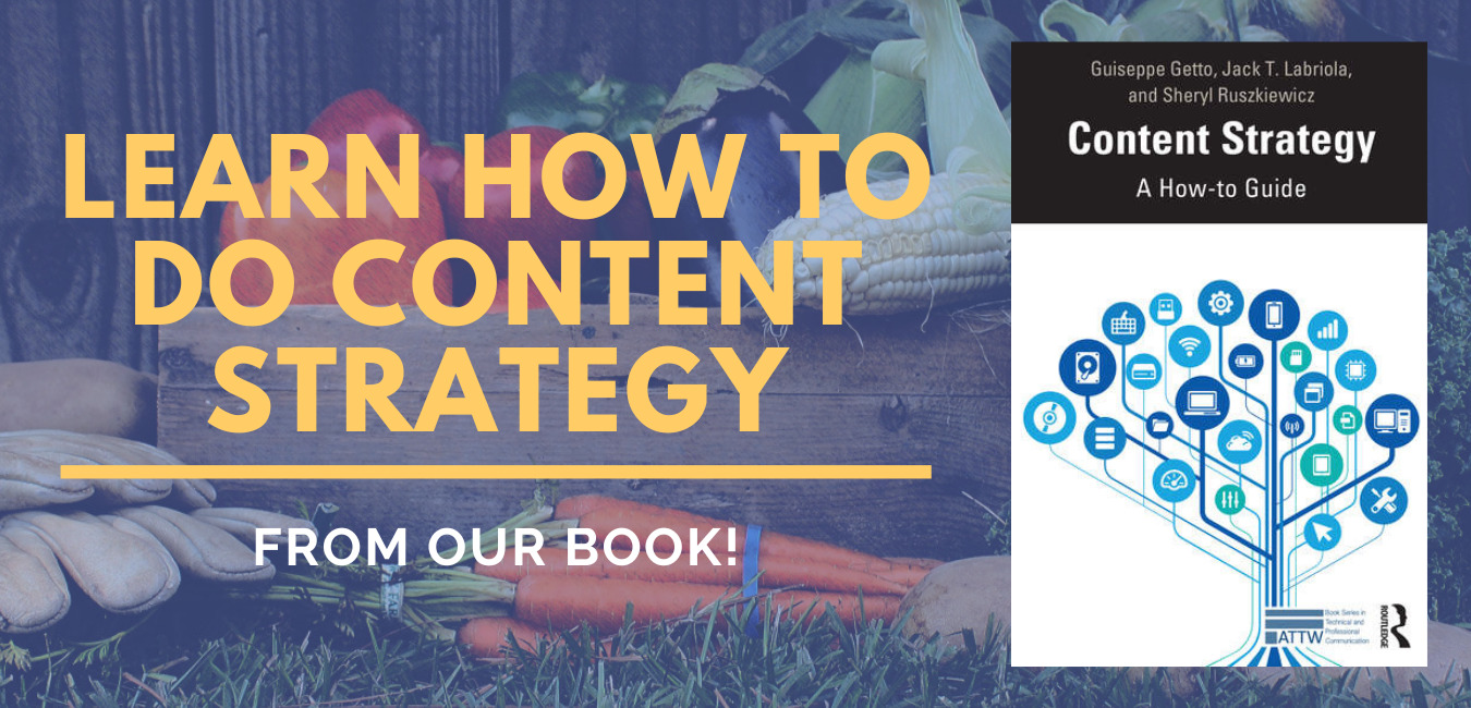2 A photo of a book announcement for Content Strategy a How-to Guide, published to Guiseppe Getto's Published Scholarship page