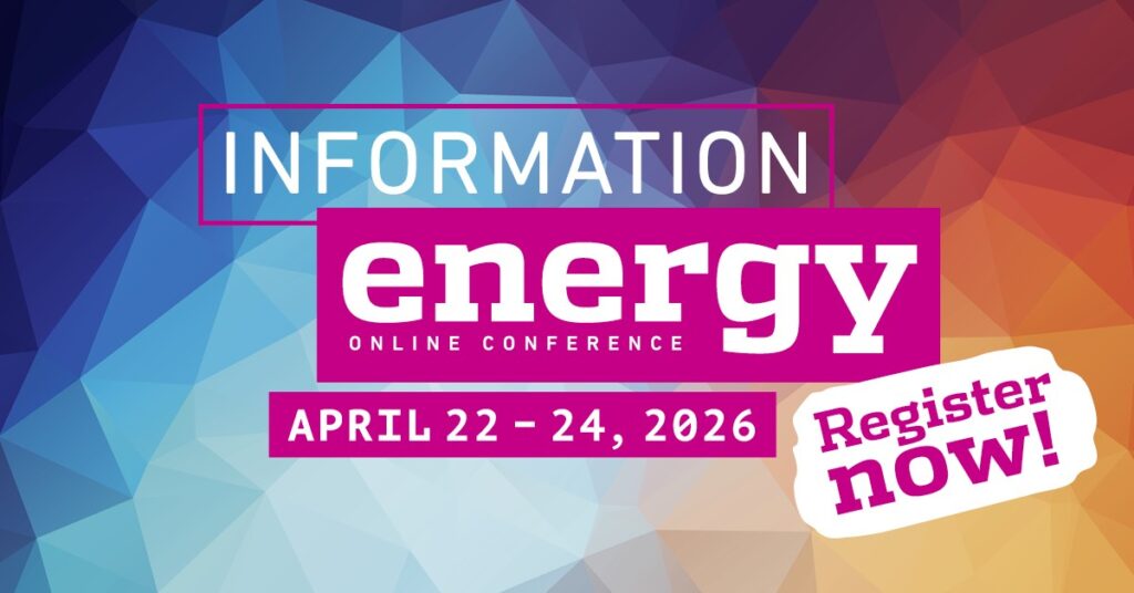 Promotional graphic for the Information Energy online conference with a blue-to-orange geometric background and bold pink-and-white text reading “INFORMATION energy ONLINE CONFERENCE,” “APRIL 22–24, 2026,” and a tilted white sticker that says “Register now!” Published to the post AI Myths in Tech Comm: AI Fallacies in Documentation